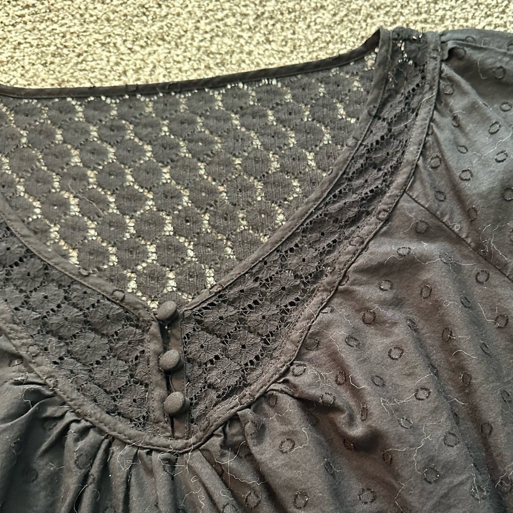 TORRID 00 0X XL Black Poplin Blouse Lace & Dot Detail R $59 - Picture 7 of 13